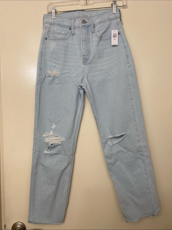 Old Navy Denim - Old Navy Light Blue Extra High Rise Distressed Straight Leg Jeans